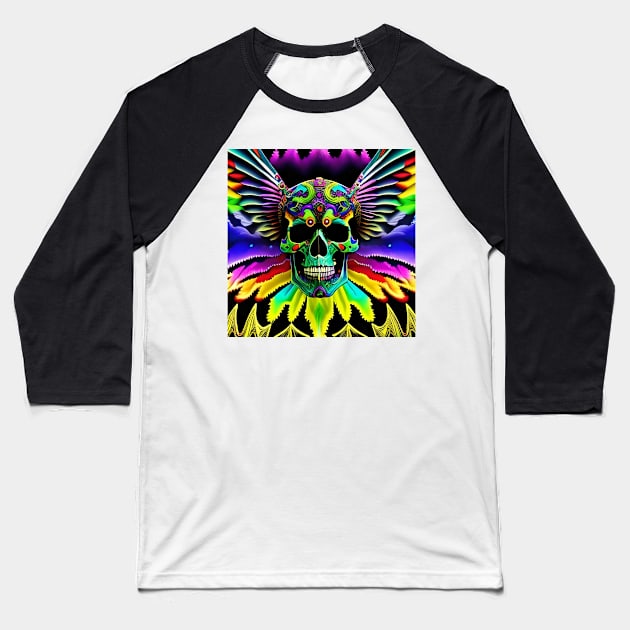 Skull Tie Dye Psychedelic Trippy Festival Hippie Graffiti Biker Baseball T-Shirt by Anticulture